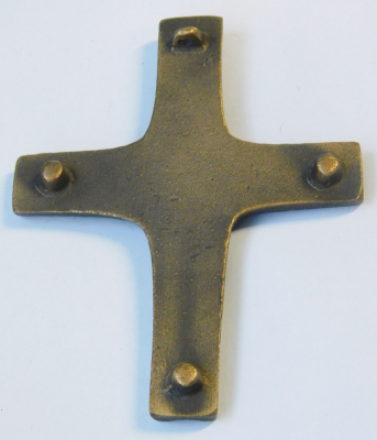 Kleines Bronze Kreuz Relief mit Bergkristall 9,3x7,5cm #a