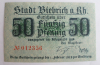Altes Notgeld Biebrich Wiesbaden 50 Pfennig 1918 Gutschein