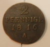 2 Pfennige 1816 A Brandenburg Preussen Friedrich Wilhelm III  Ø2,2cm  3,2g