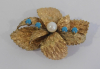 Brosche Blätter türkisf. Steine Kunstperle Amerikaner MP Moser & Pfeil 4,7x3,4cm