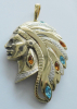 Original Pierre Lang Anhänger Brosche Indianerkopf farbige Steine 7,8x5,3cm