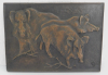 Bronze Relief Plakette Wildschweine Richard Niescher 11,8x8,3cm Jagd Jäger