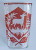 Altes Glas Vase rubiniert mit Hirsch wohl vor 1900 Jäger Jagd 10cm