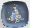 Keramik Wandteller Ruscha Paris handgemalt 732/2 Frau an Laterne 25x24,7cm