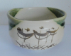 Keramik Schale beige mit grüner Laufglasur signiert wohl Utsuwa Japan ? Ø11,5cm