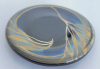 Kunstglas Brosche von Eisch signiert blau-gold Ø5cm