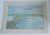 Altes Aquarell Pastell ? Flußlandschaft mit Windmühlen signiert M Sp ?