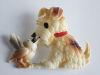 Niedliche Vintage Brosche Hund Terrier mit Vogel 5x3,8cm
